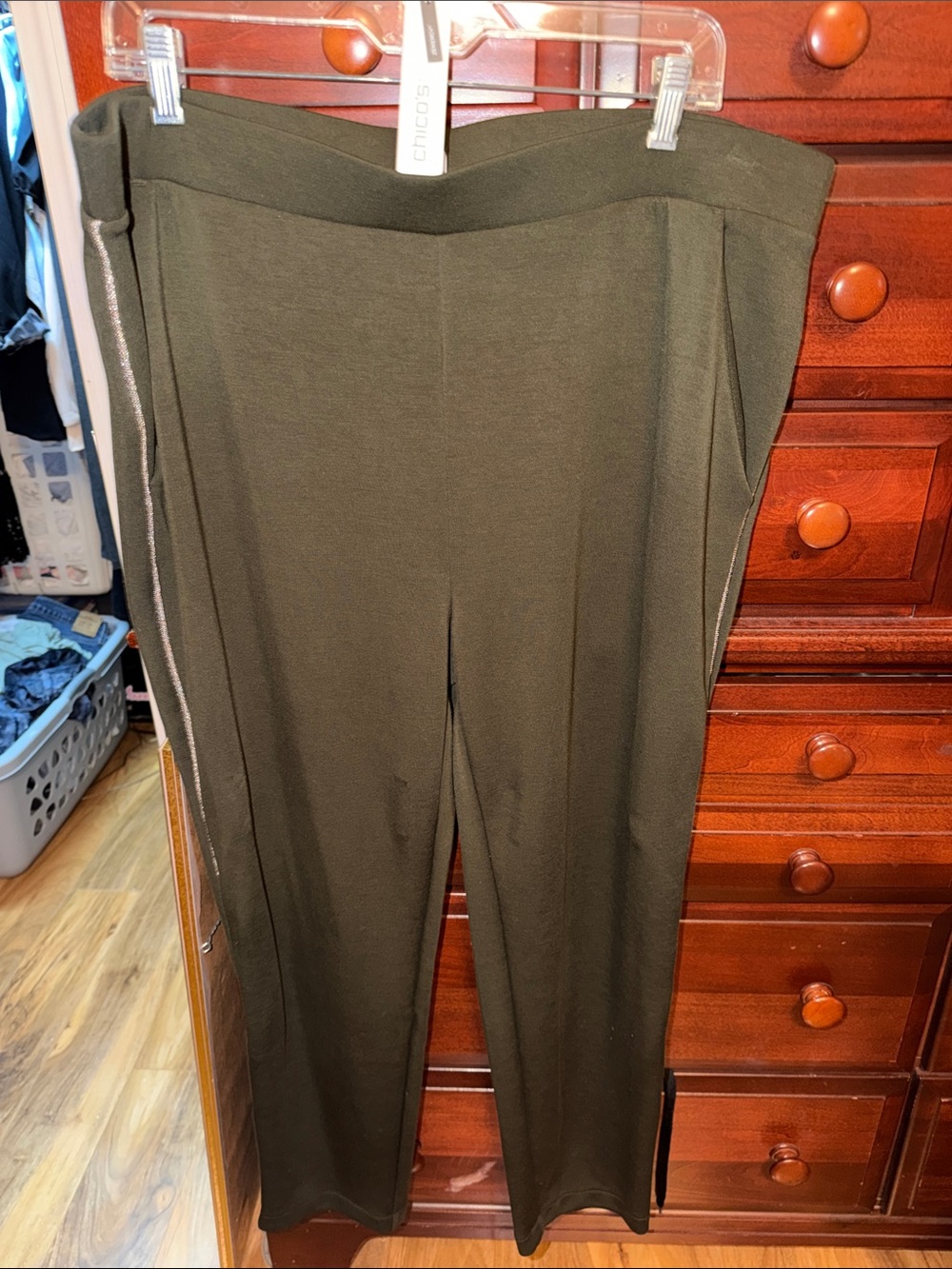 Chico's Dark Olive Straight-Leg Ponte Pants